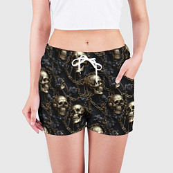 Шорты женские Прикованные золотой цепью черепа, цвет: 3D-принт — фото 2
