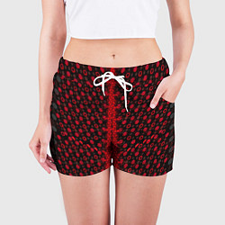 Шорты женские Красные киберпанк ячейки на белом фоне, цвет: 3D-принт — фото 2