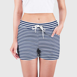 Шорты женские Белый в тёмно-синюю полоску, цвет: 3D-принт — фото 2