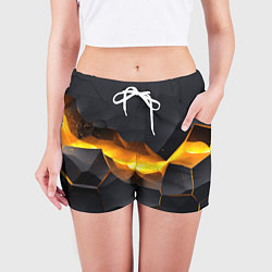 Шорты женские Разлом черных плит и оранжевая лава, цвет: 3D-принт — фото 2