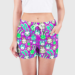 Шорты женские Разноцветные зайцы, цвет: 3D-принт — фото 2