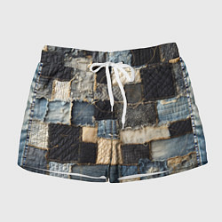 Женские шорты Заплатки пэчворк на джинсе