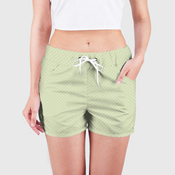 Шорты женские Светлый оливковый паттерн сеточка, цвет: 3D-принт — фото 2