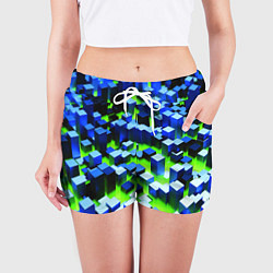 Шорты женские Синие блоки в зеленом тумане, цвет: 3D-принт — фото 2