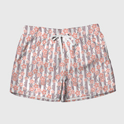 Шорты женские Коралловые цветы на полосатом фоне, цвет: 3D-принт