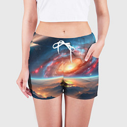Шорты женские Разноцветная далёкая галактика - неоновое свечение, цвет: 3D-принт — фото 2