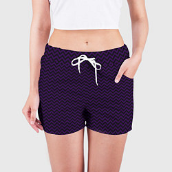 Шорты женские Чёрно-фиолетовый ломаные полосы, цвет: 3D-принт — фото 2