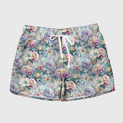 Шорты женские Цветы и бабочки летний паттерн, цвет: 3D-принт