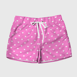 Шорты женские Розовый в маленькие белые сердечки, цвет: 3D-принт