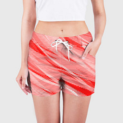 Шорты женские Полосатый красно-белый, цвет: 3D-принт — фото 2