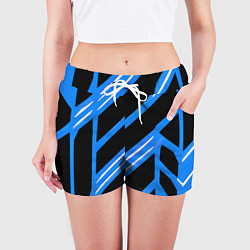 Шорты женские Black and white stripes on a blue background, цвет: 3D-принт — фото 2