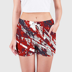 Шорты женские Геометрическая абстракция линии на красном, цвет: 3D-принт — фото 2