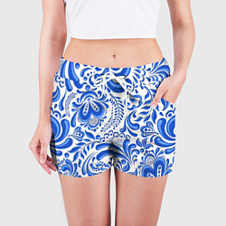 Шорты женские Русская гжель, цвет: 3D-принт — фото 2