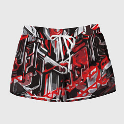 Женские шорты Красно-белая агрессивная абстракция на чёрном фоне