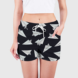 Шорты женские Белый бумажный самолётик - Телеграм, цвет: 3D-принт — фото 2
