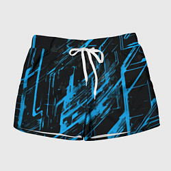 Шорты женские Blue stripes on a black background, цвет: 3D-принт