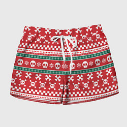 Женские шорты Новогодний паттерн с черепами в новый год