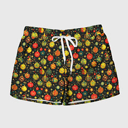 Шорты женские Новогодние елочные шары, цвет: 3D-принт