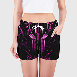 Шорты женские Розовые полосы на чёрном фоне, цвет: 3D-принт — фото 2