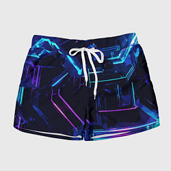 Шорты женские Сине-розовые полосы на чёрном фоне, цвет: 3D-принт