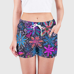 Шорты женские Неоновые абстрактные снежинки, цвет: 3D-принт — фото 2