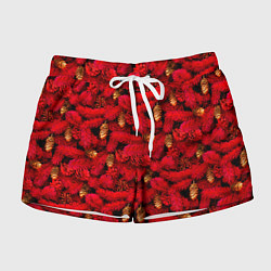 Шорты женские Красная елка с золотыми шишками, цвет: 3D-принт