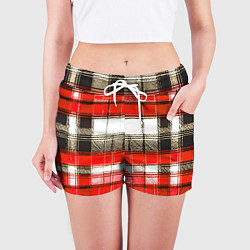 Шорты женские Чёрные полосы на красно-белом фоне, цвет: 3D-принт — фото 2