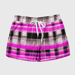 Шорты женские Белые полосы на чёрно-розовом фоне, цвет: 3D-принт