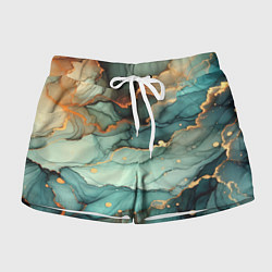 Женские шорты Бирюзовый узор с оранжевыми вставками