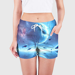 Шорты женские Луна и рыбы - нейроарт фантазия, цвет: 3D-принт — фото 2