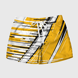 Женские шорты Чёрно-белые глитч полосы на жёлтом фоне