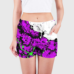 Шорты женские Зелёно-розовая абстракция на белом фоне, цвет: 3D-принт — фото 2