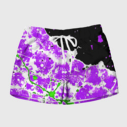 Женские шорты Зелёно-фиолетовая абстракция на чёрном фоне