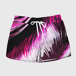 Женские шорты Бело-розовые острые полосы на чёрном фоне