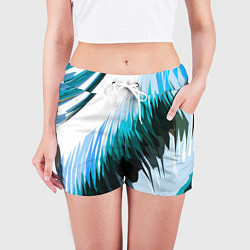Шорты женские Чёрно-синие острые полосы на белом фоне, цвет: 3D-принт — фото 2
