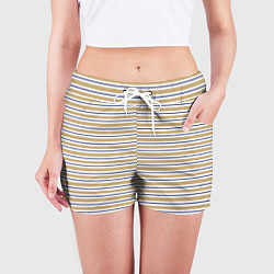 Шорты женские Бежевый с синей полосой, цвет: 3D-принт — фото 2