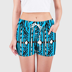 Шорты женские Чёрно-синие техно полосы на белом фоне, цвет: 3D-принт — фото 2