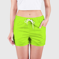 Шорты женские Кислотный зелёный паттерн клетка, цвет: 3D-принт — фото 2