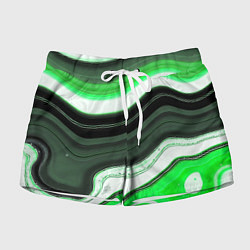 Женские шорты Волнистые горизонтальные чёрно-зелёные полосы на б
