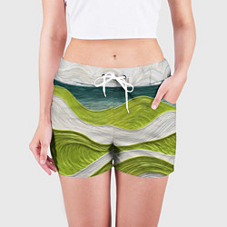 Шорты женские Лаймовые волны, цвет: 3D-принт — фото 2