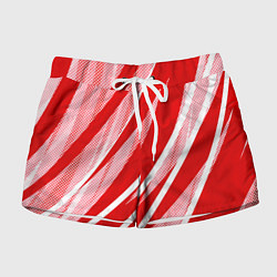 Женские шорты Красно-белый абстракция с полосами