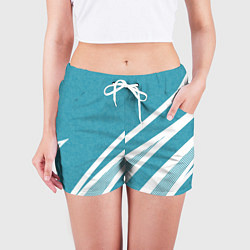 Шорты женские Бело-голубой абстракция с полосами, цвет: 3D-принт — фото 2