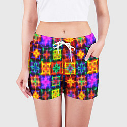 Шорты женские Неоновое стекло абстракция, цвет: 3D-принт — фото 2