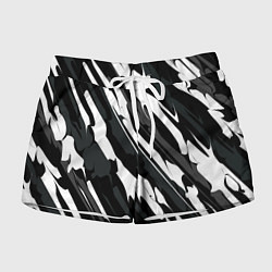 Шорты женские Разводы белым на черном, цвет: 3D-принт