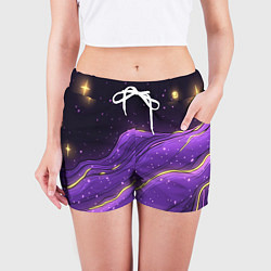 Шорты женские Фиолетовая текстура с золотыми звездочками, цвет: 3D-принт — фото 2