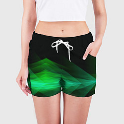 Шорты женские Неоновая зеленая абстракция на черном фоне, цвет: 3D-принт — фото 2