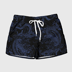 Женские шорты Синий дракон на черном
