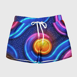 Женские шорты Оранжевый круг и голубые линии текстура