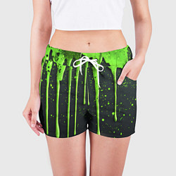 Шорты женские Зеленая краска стекающая на черном фоне, цвет: 3D-принт — фото 2