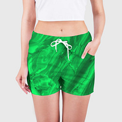 Шорты женские Зелёный малахитовый абстракция камень, цвет: 3D-принт — фото 2